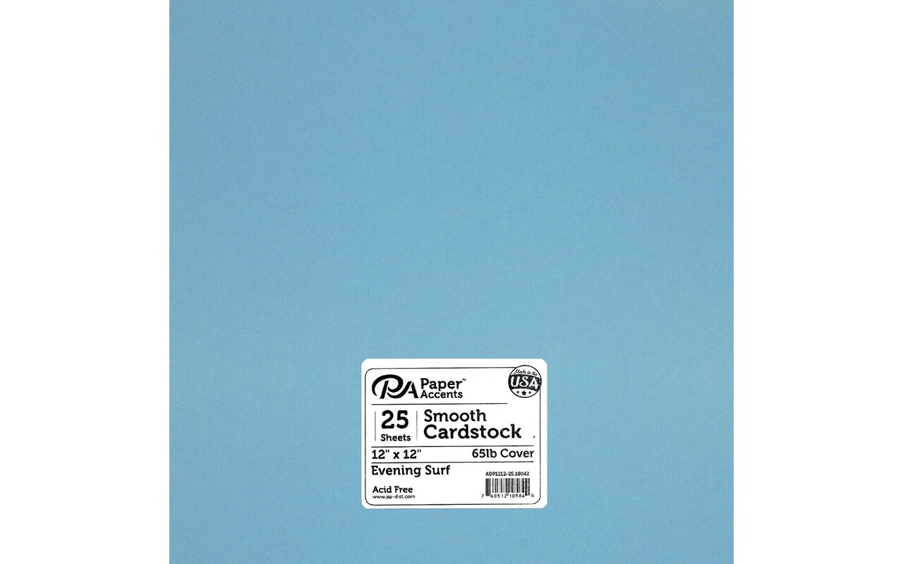 PA Paper Accents Smooth Cardstock 12" x 12" Evening Surf, 65lb colored cardstock paper for card making, scrapbooking, printing, quilling and crafts, 25 piece pack